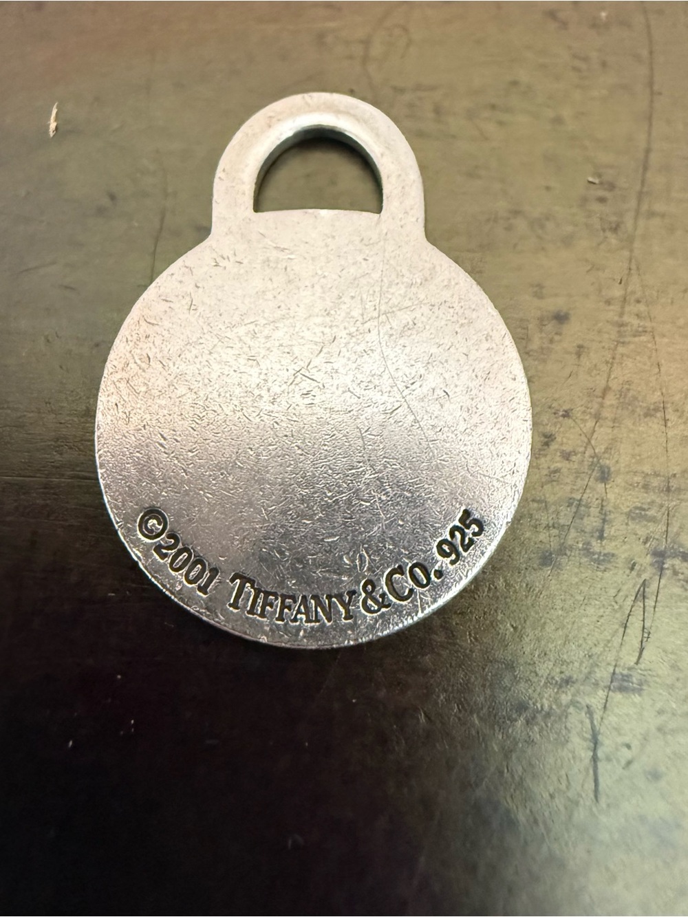 Tiffany & Co. 925 Sterling Silver Round Engraved Tag Charm 2001
